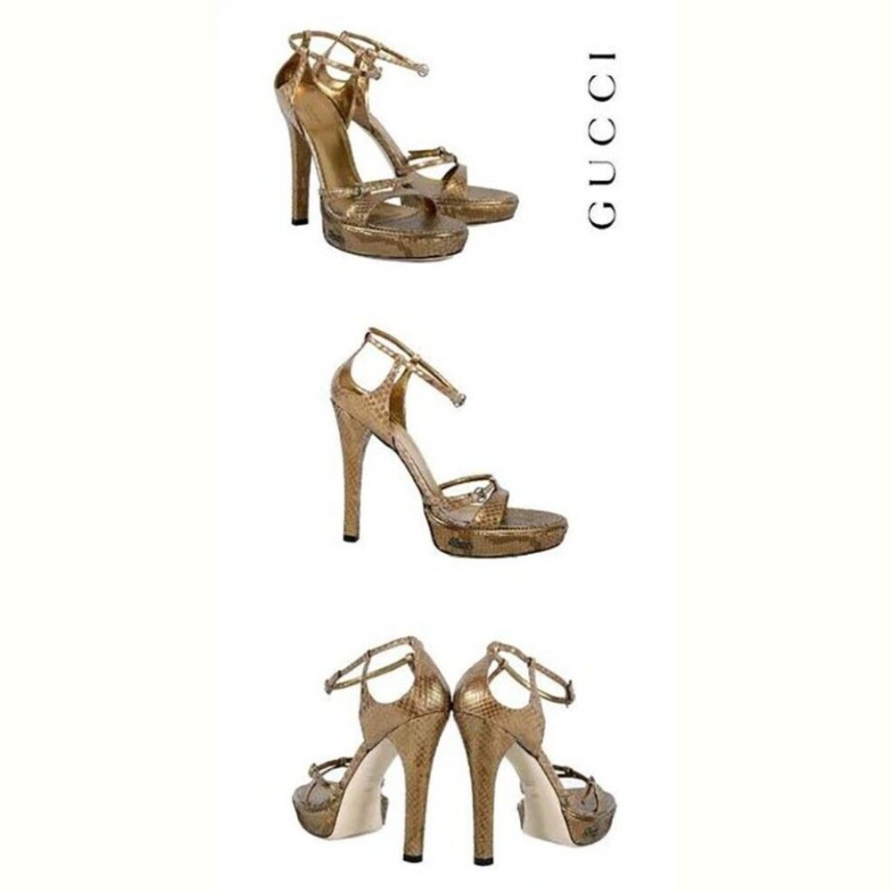 New Gucci Gold Python Platform Shoes Sandals Size… - image 2